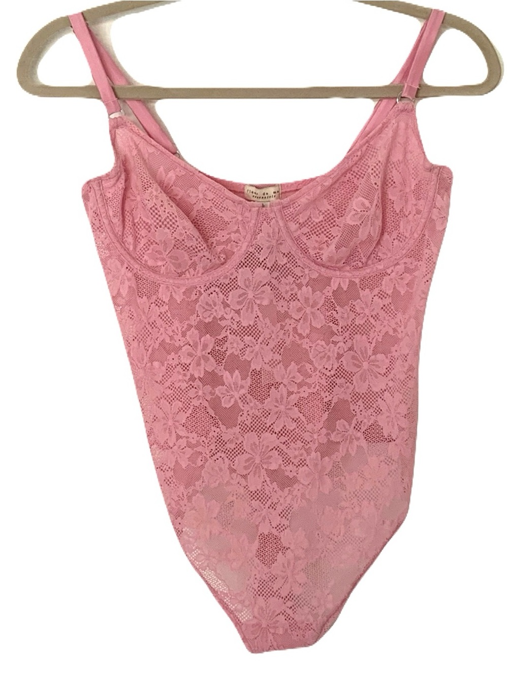NEW Fleur du Mal Women’s Large Baby Pink Floral Lace Underwire Bodysuit Layering